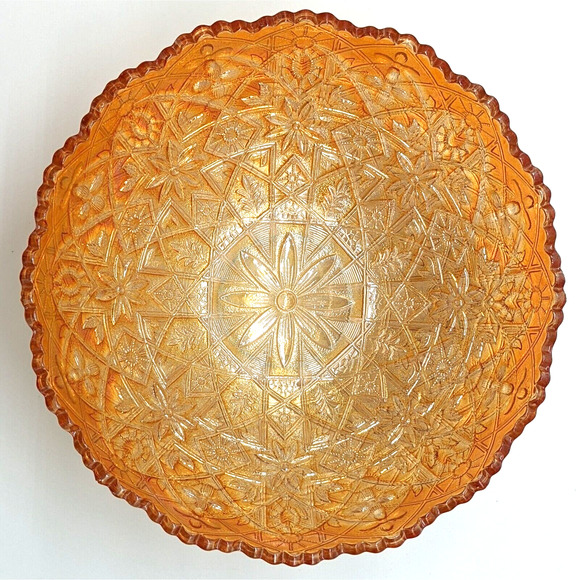 Marigold Carnival Glass Bowl Hattie Luster Glass with Scalloped Edges - Picture 7 of 10